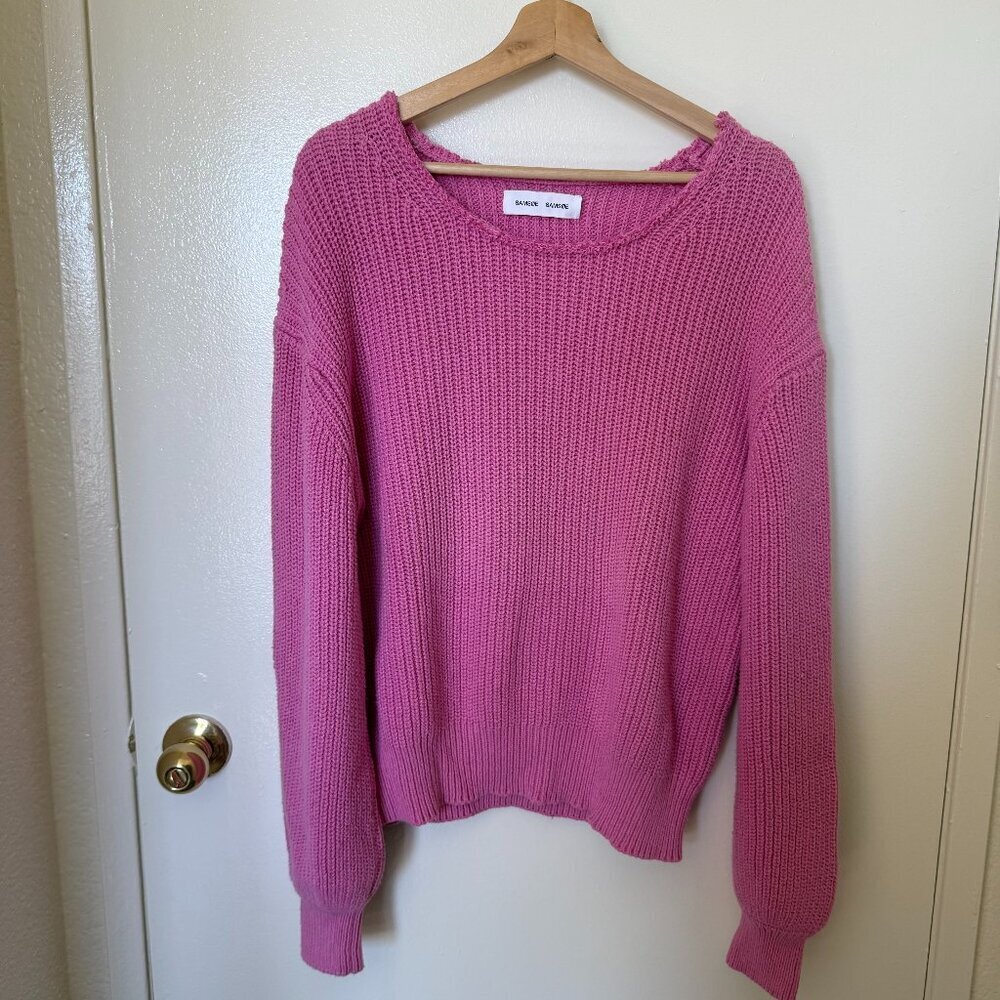 Samsoe Bubblegum Pink Cotton Silk Cable Knit Boatneck Sweater XL​​